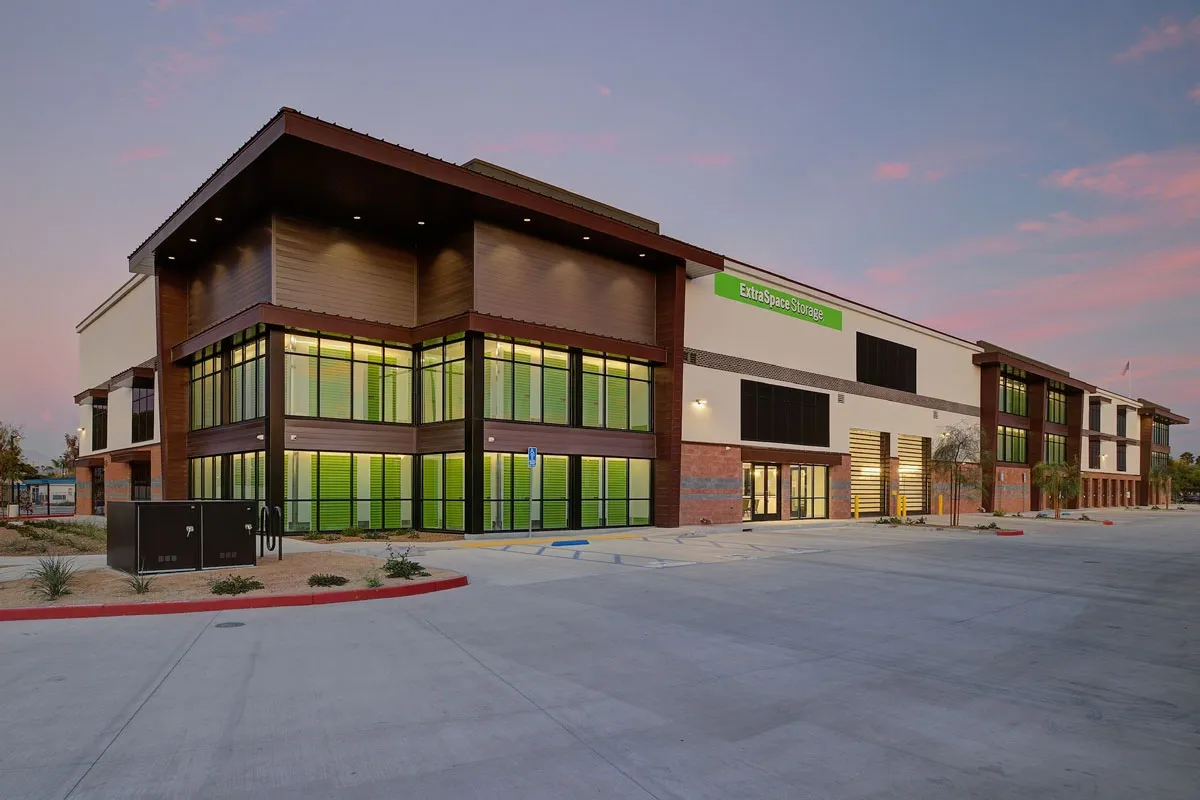 A large building with many windows and doors.