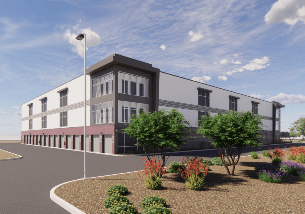 Rendering of San Tan Valley Self Storage building with brick accents