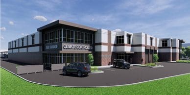 Bordentown Self Storage rendering of the building exterior with brick accents