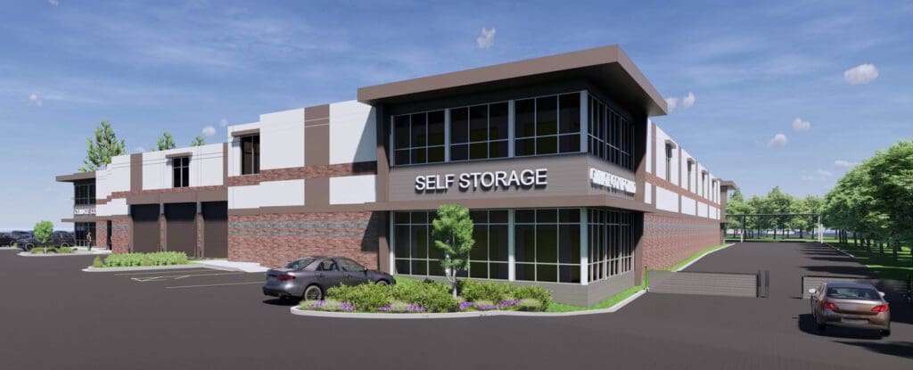 Bordentown Self Storage rendering of the building exterior with brick accents