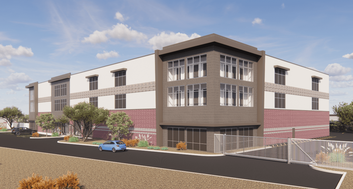 Rendering of Buckeye Self Storage building with brick accents