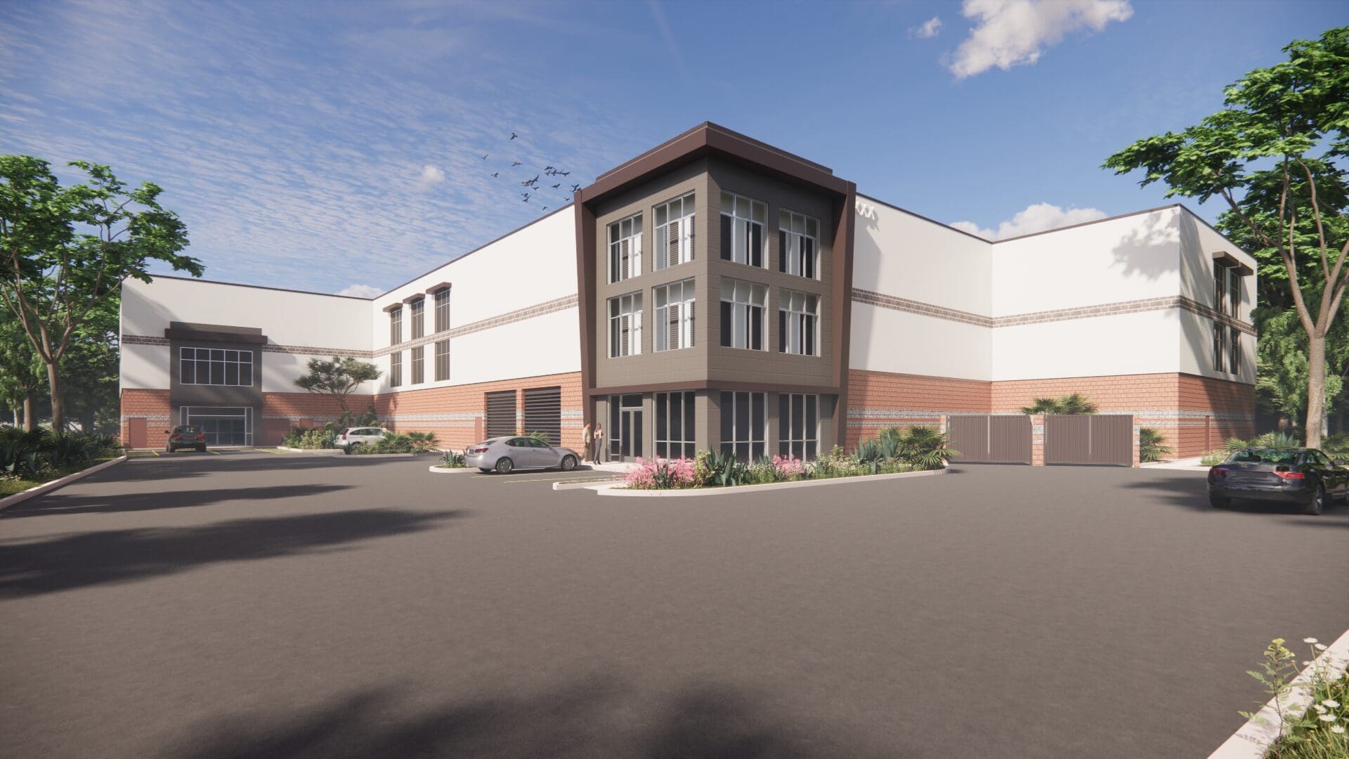 Gainesville Self Storage exterior rendering of building with brick