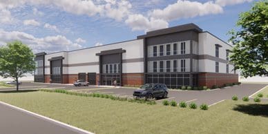 Huntington Station Self Storage rendering of the multi level building with brick accents and windows