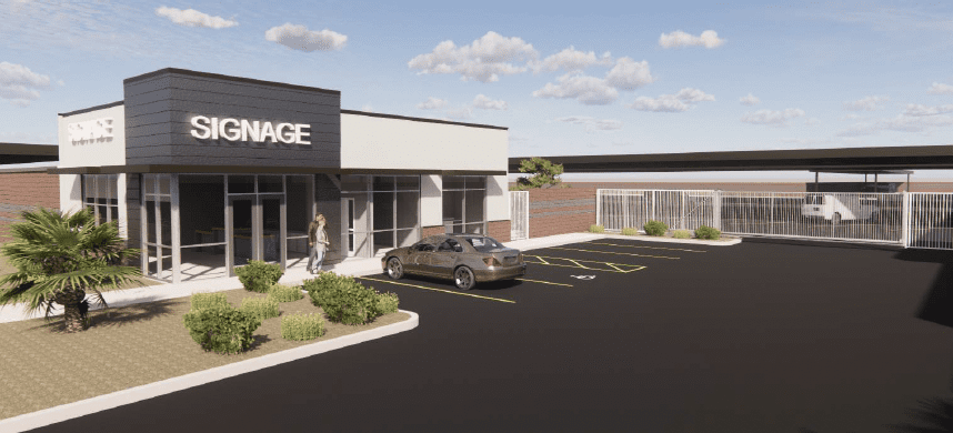 Indio RV Boat Storage rendering of building with brick accents