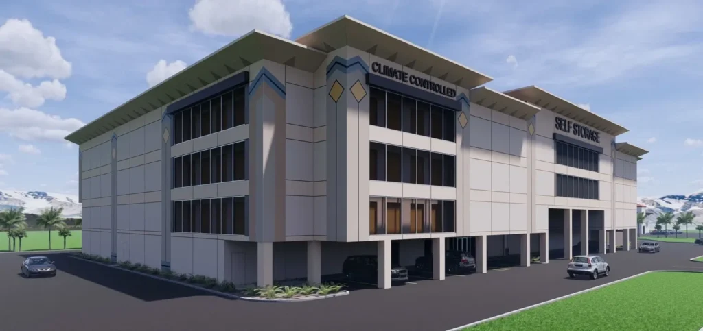 Modern self-storage building with climate control.