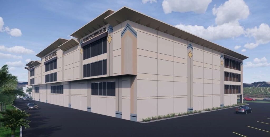 Self-storage building with climate-controlled units.