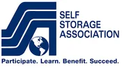 A blue and white logo for self storage association.