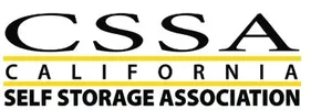A black and yellow logo for the california storage association.
