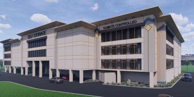 Climate-controlled storage facility exterior view.