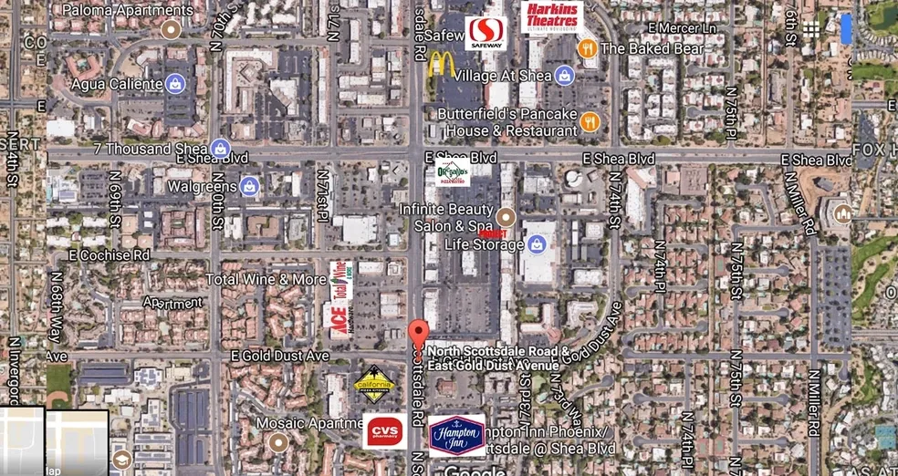 A map of the area around the corner from the store.