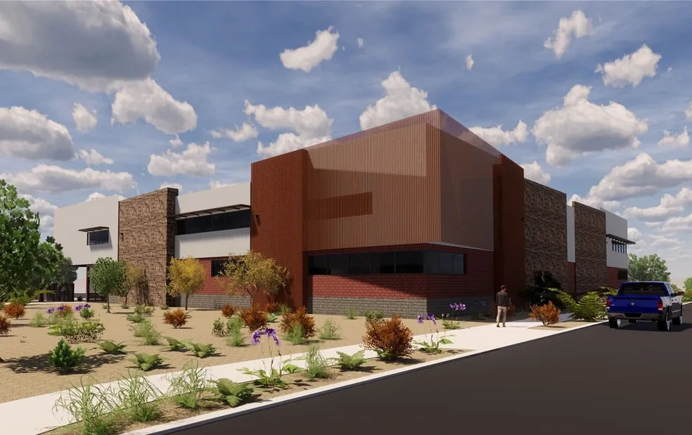 A rendering of the exterior of a building.