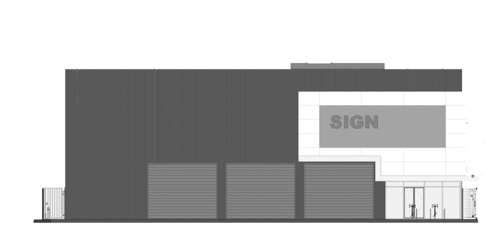 Artist rendering of a multi-level self storage building with white and gray accents and modern architecture