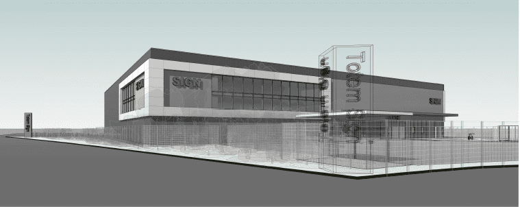 Artist rendering of a multi-level self storage building with white and gray accents and modern architecture