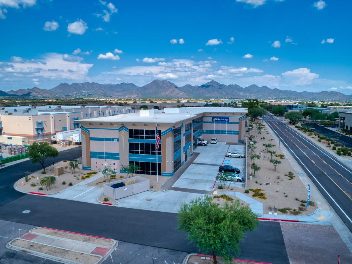 Aerial photo of Storage Facility with windows with Southwest design accents