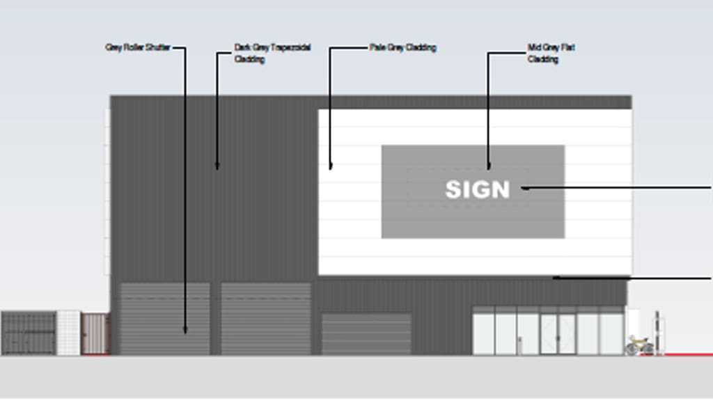 Artist rendering of a multi-level modern storage building