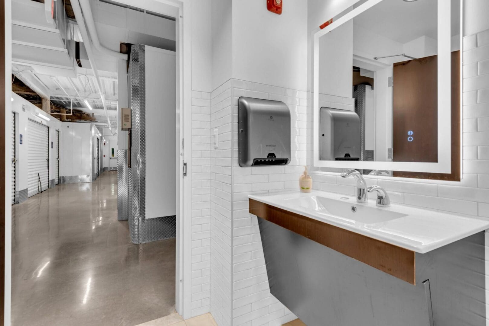 Modern bathroom vanity in storage facility