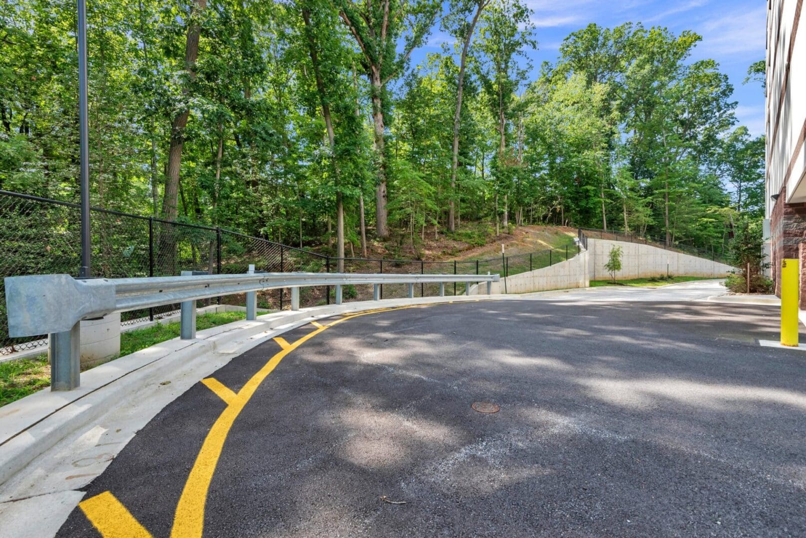 Long driveway leading to a modern storage facility in Annapolis