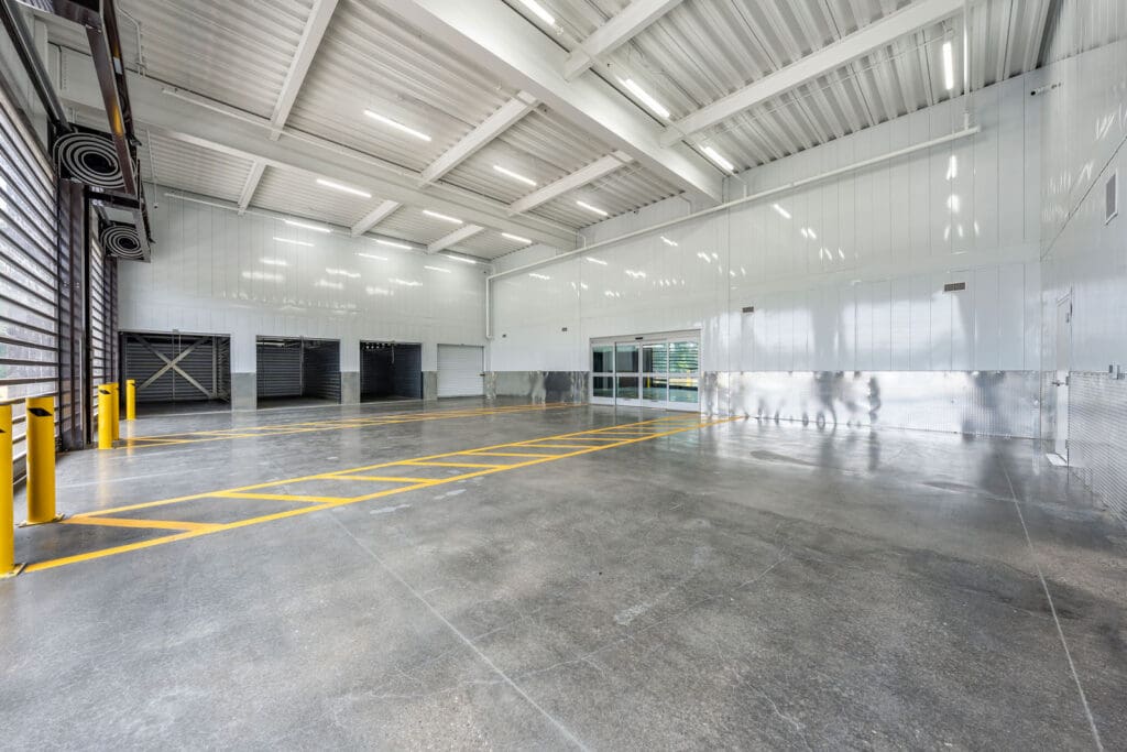 Large interior loading bay with storage units